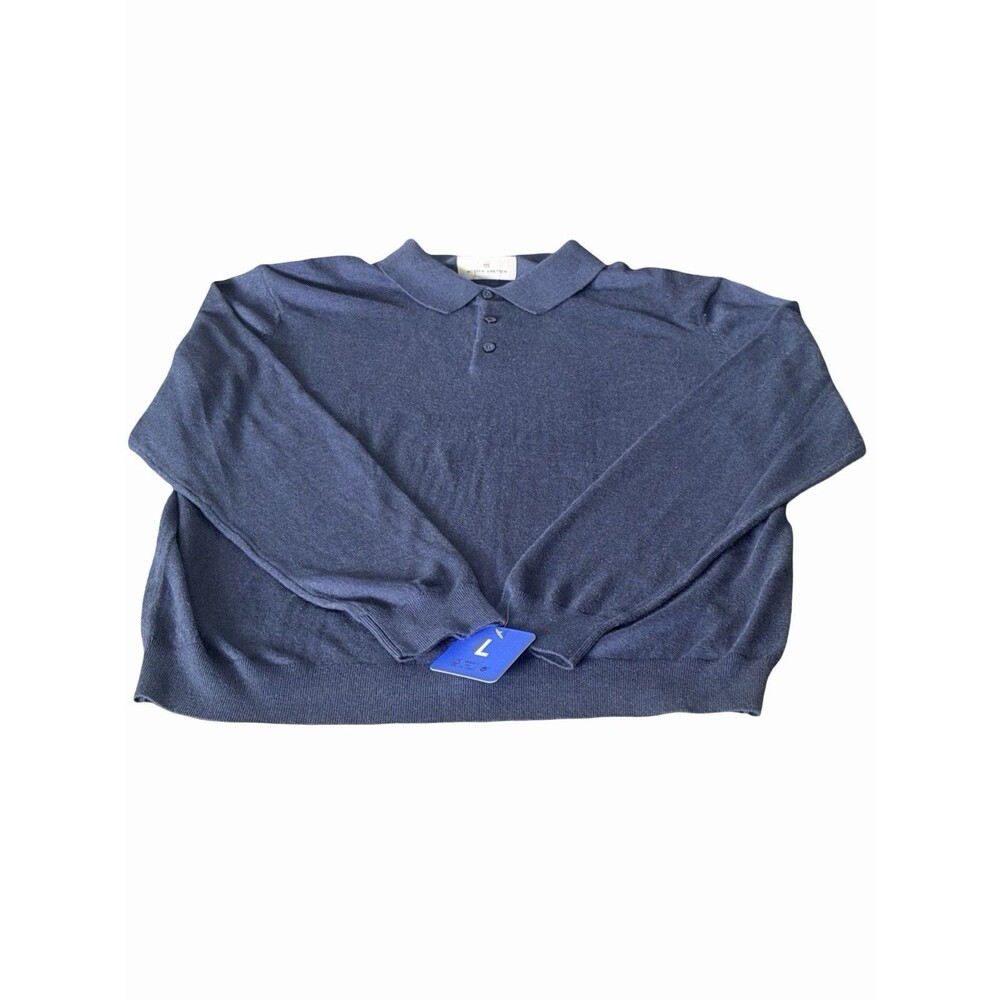 Modern Ambition Men's Responsible Wool Cotton Blend Shirt Sweater, Blue, Large